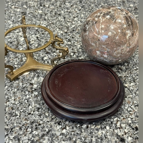 Brown Marble Sphere with Gold Stand - Picture 2 of 2